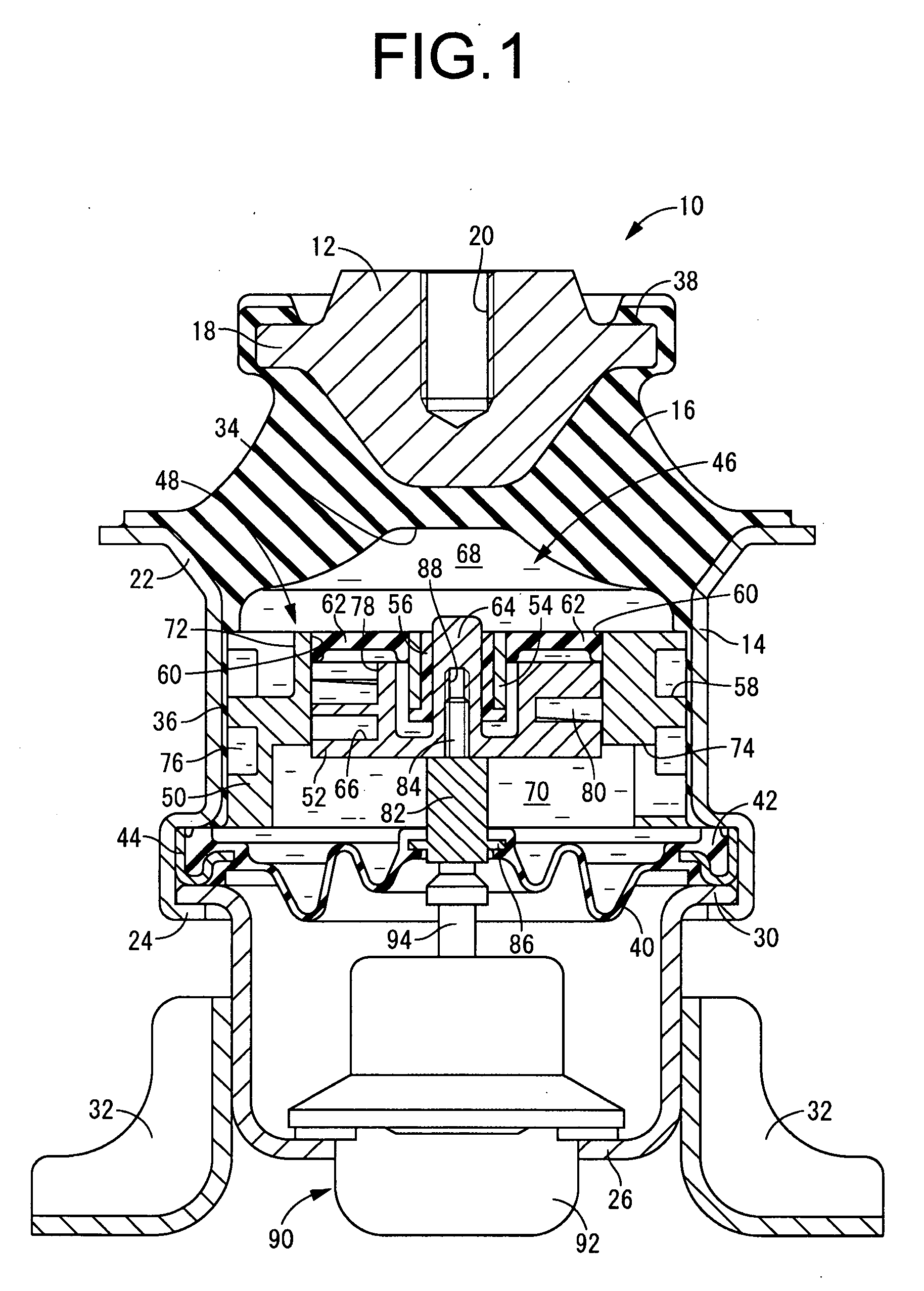 Fluid-filled vibration damping device and control method of the device used as engine mount