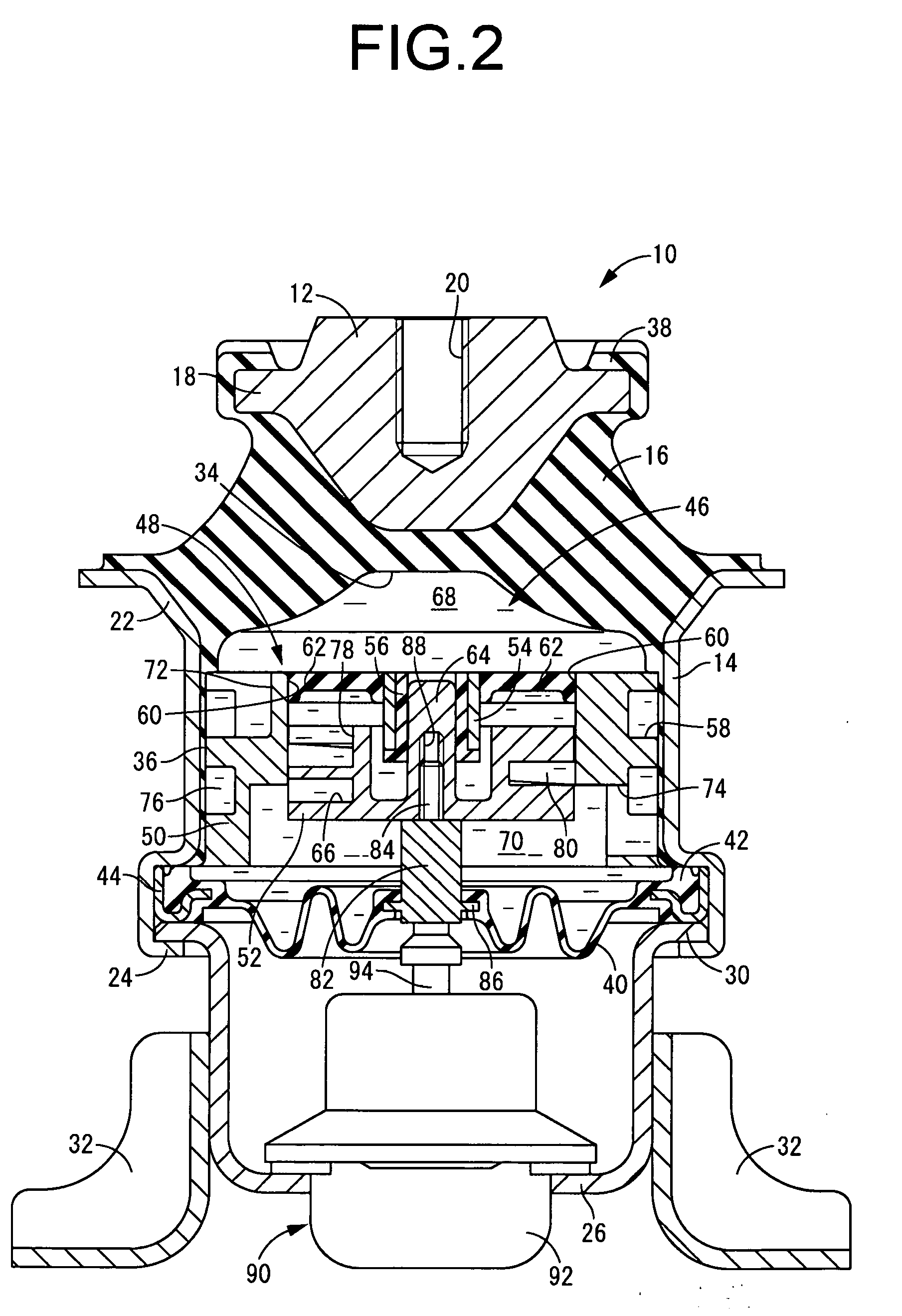 Fluid-filled vibration damping device and control method of the device used as engine mount
