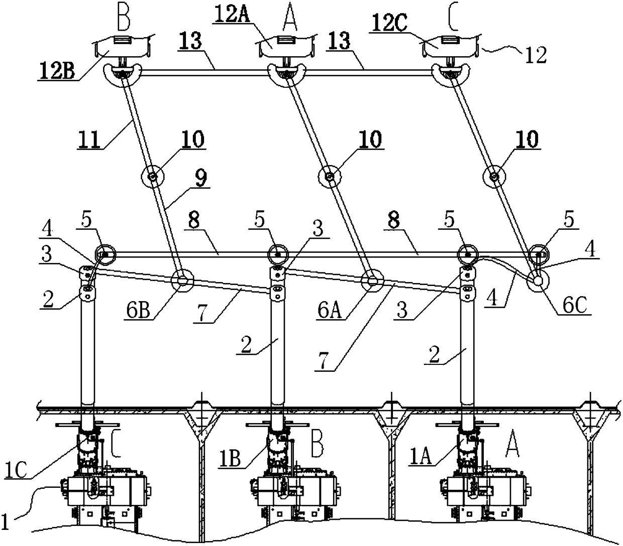 Double-rotation structure between converter transformer and converter valve applied to converter station