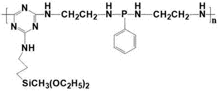Thiotriazinone 'phosphorus-silicon-nitrogen' oligomer-form intumescent flame retardant and synthetic process thereof