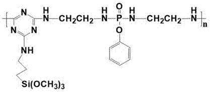 Thiotriazinone 'phosphorus-silicon-nitrogen' oligomer-form intumescent flame retardant and synthetic process thereof