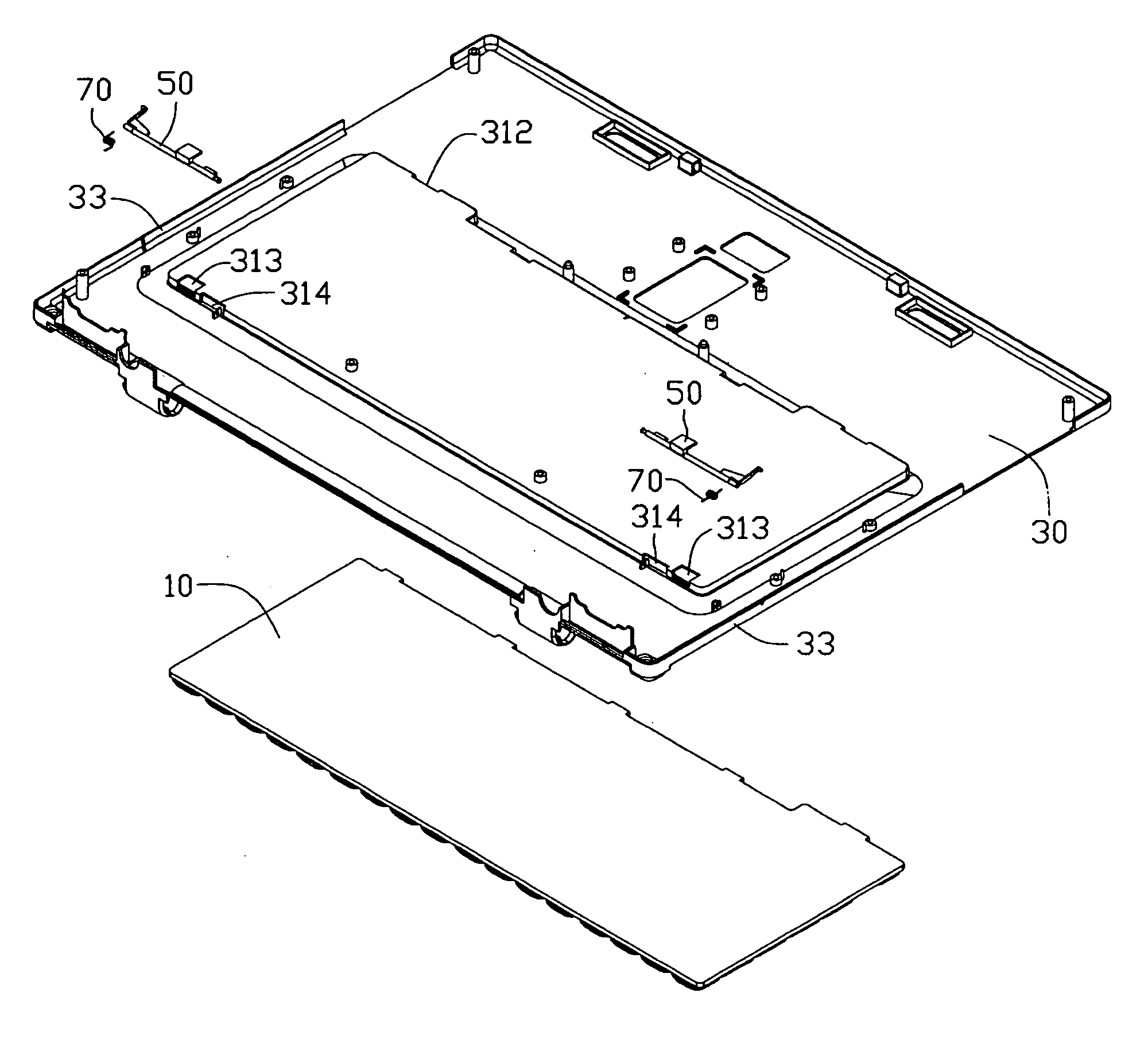 Securing assembly for keyboard of portable computer