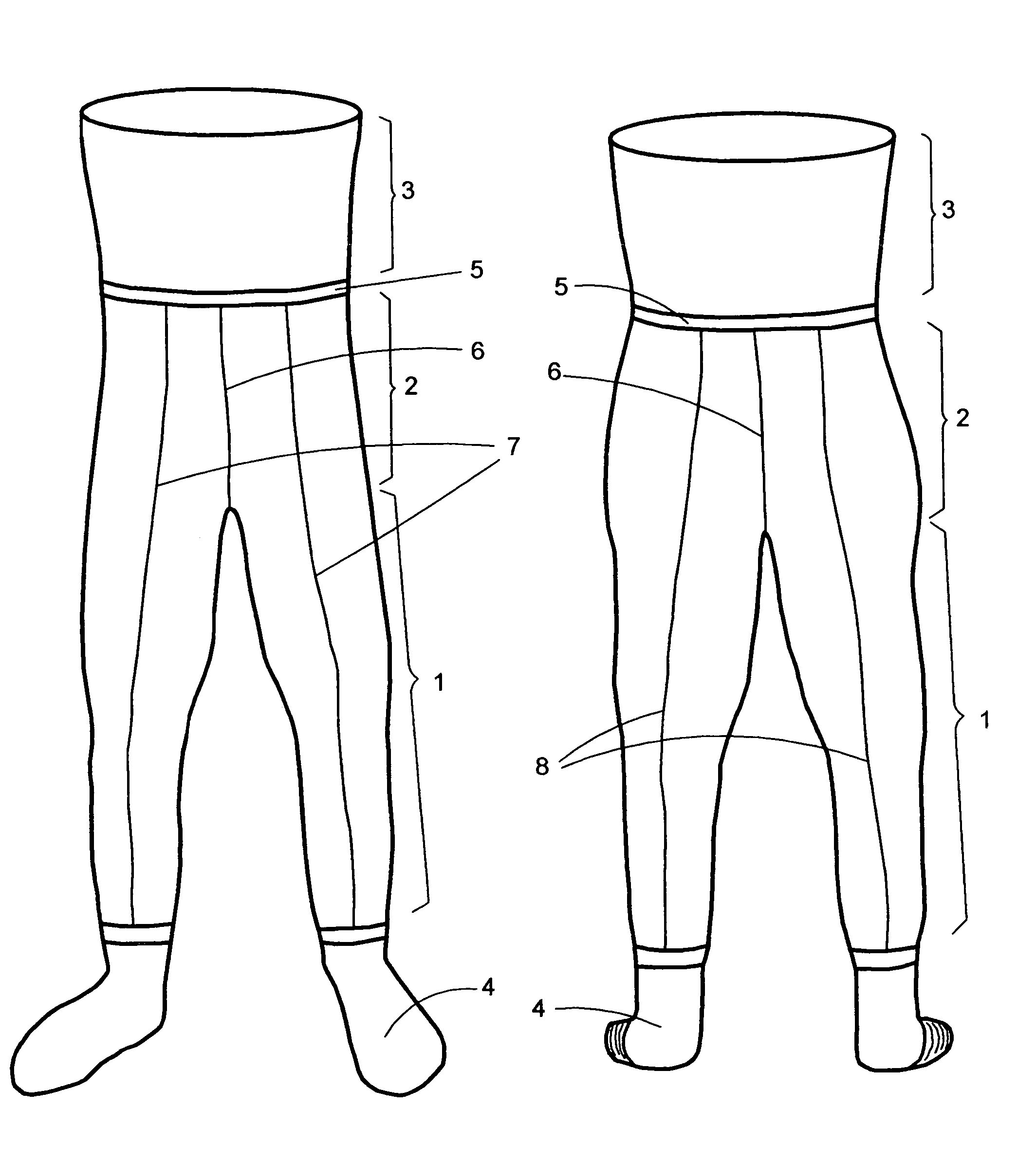 Pre-curved wader with front and back seams