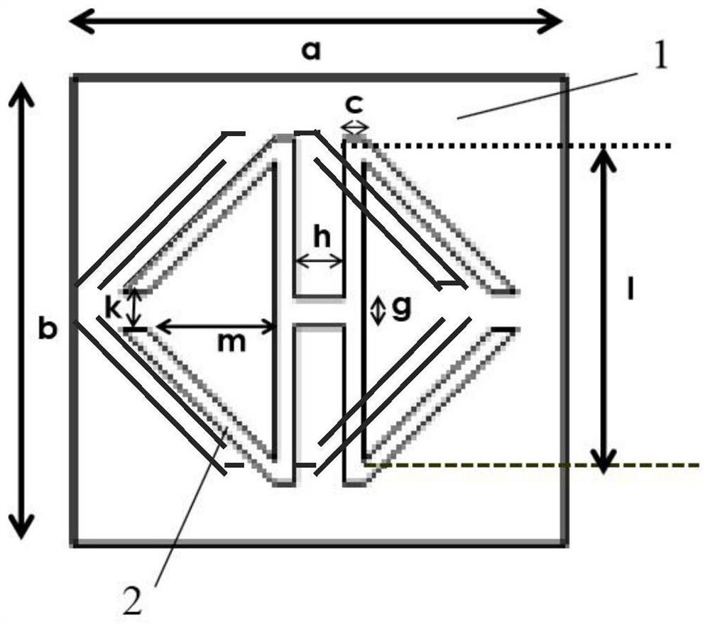 A metamaterial unit and a double-layer radiating antenna device based on the metamaterial
