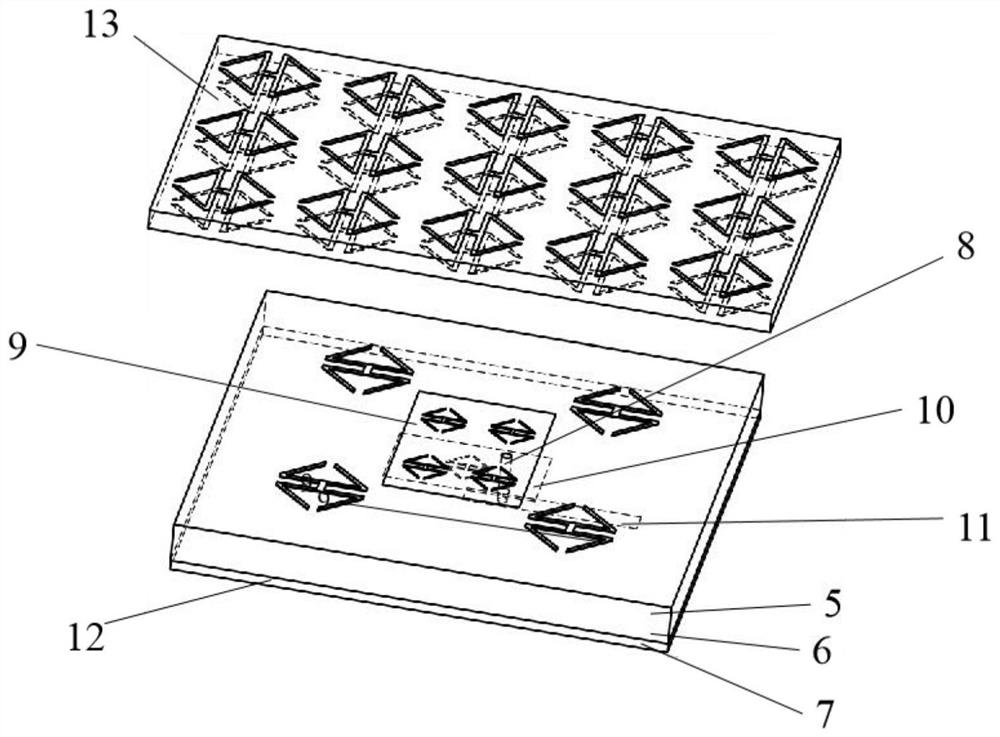A metamaterial unit and a double-layer radiating antenna device based on the metamaterial