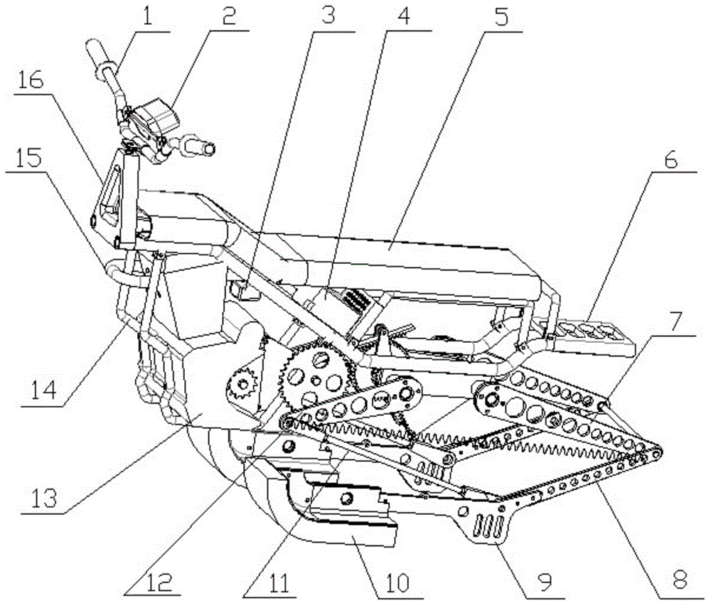 Load bearing jumping device of motorized gear shifting gear five-rod mechanism
