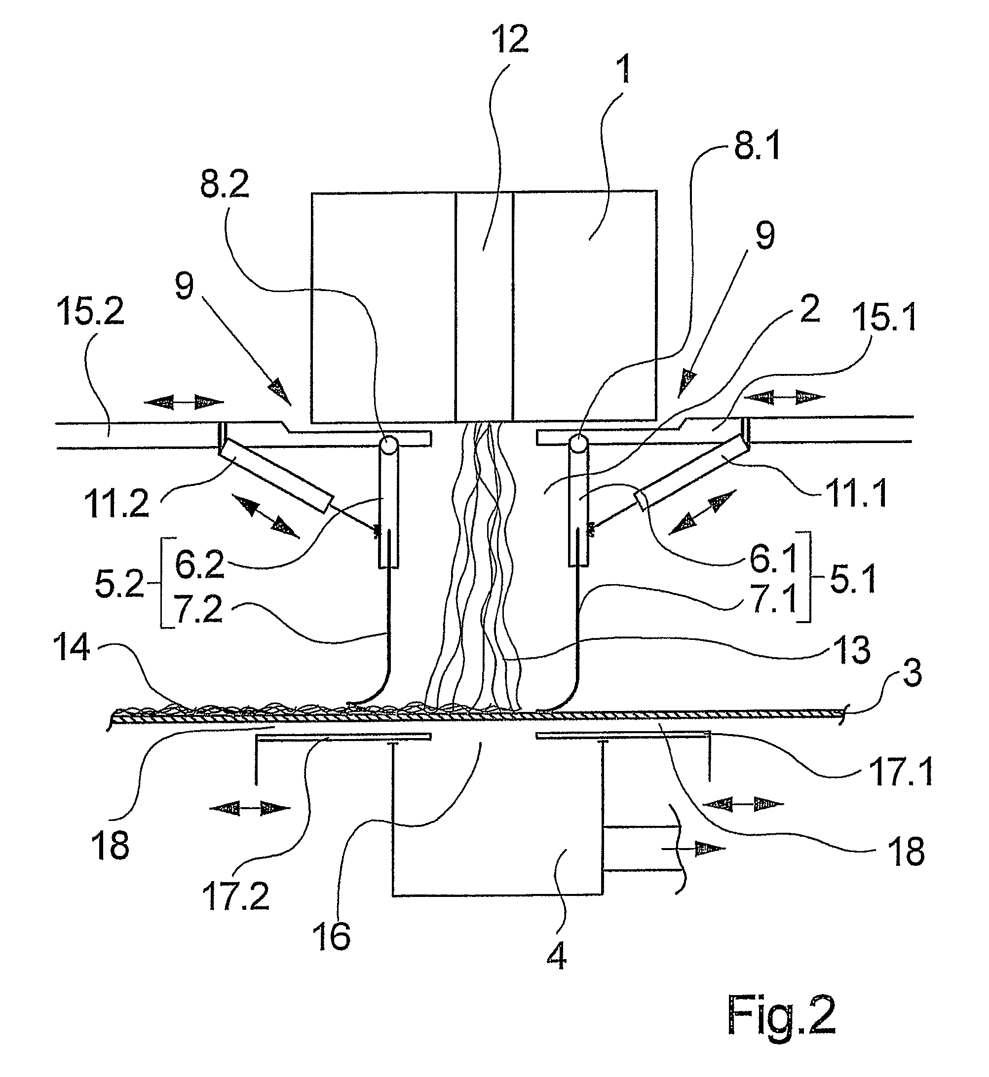 Device for depositing synthetic fibers to form a nonwoven web