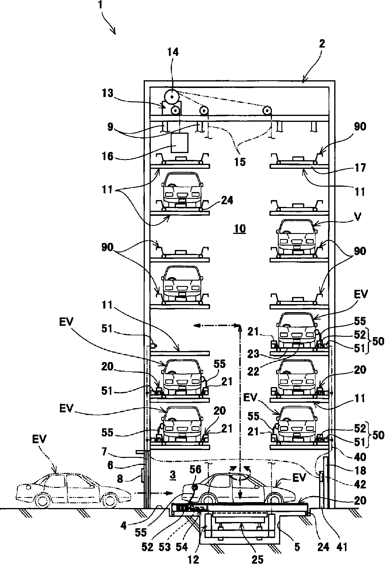 Charging control method of mechanical parking equipment and control device thereof