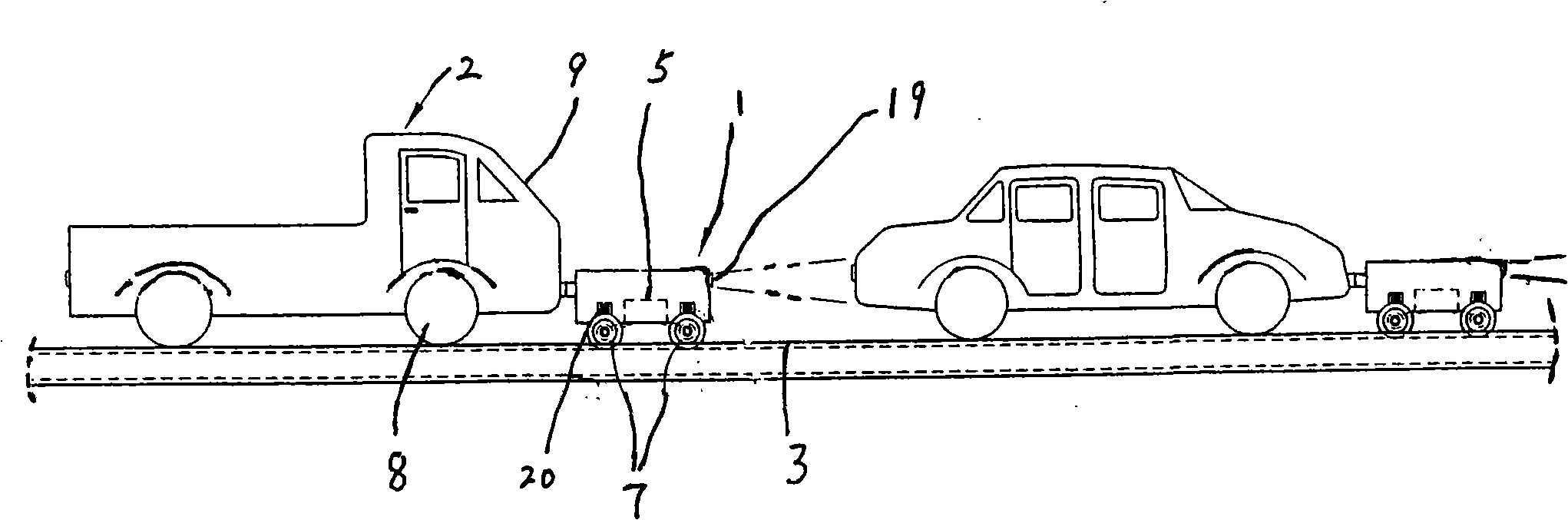Long-distance displacement system of electrization towing type automobile