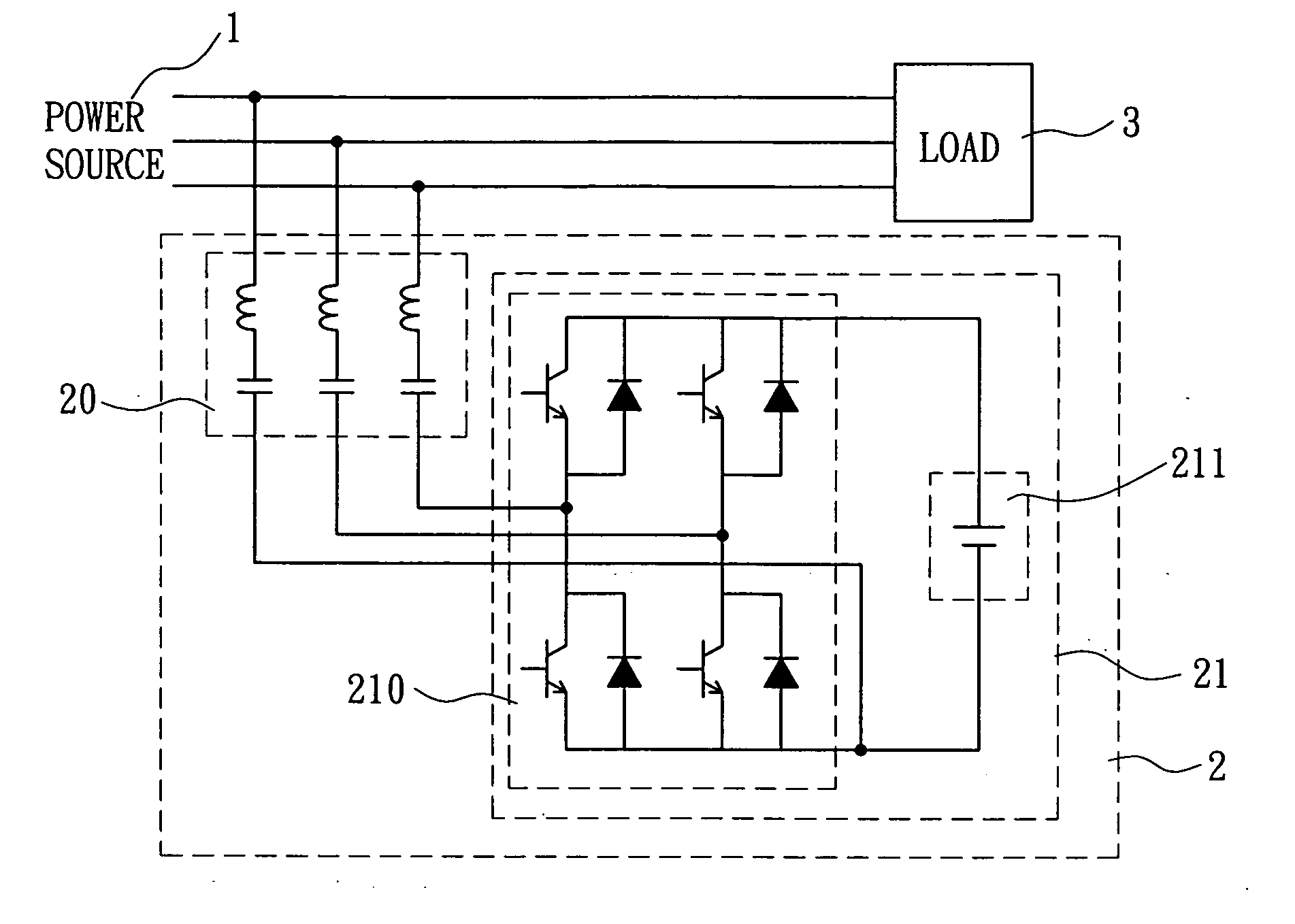 Power converter for a hybrid power filter