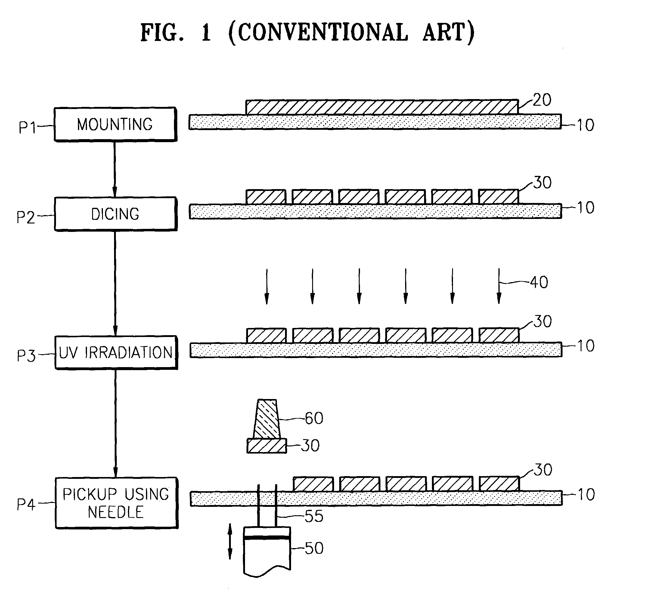 Method and apparatus for picking up a semiconductor chip, method and apparatus for removing a semiconductor chip from a dicing tape, and a method of forming a perforated dicing tape