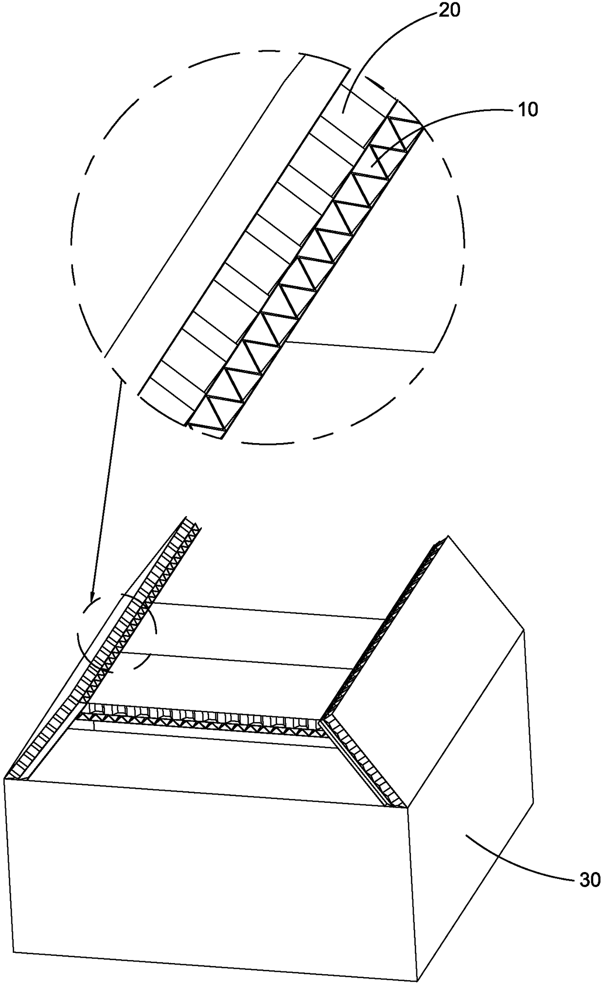 Functional composite cardboard with corrugated and honeycomb structures, and packaging container