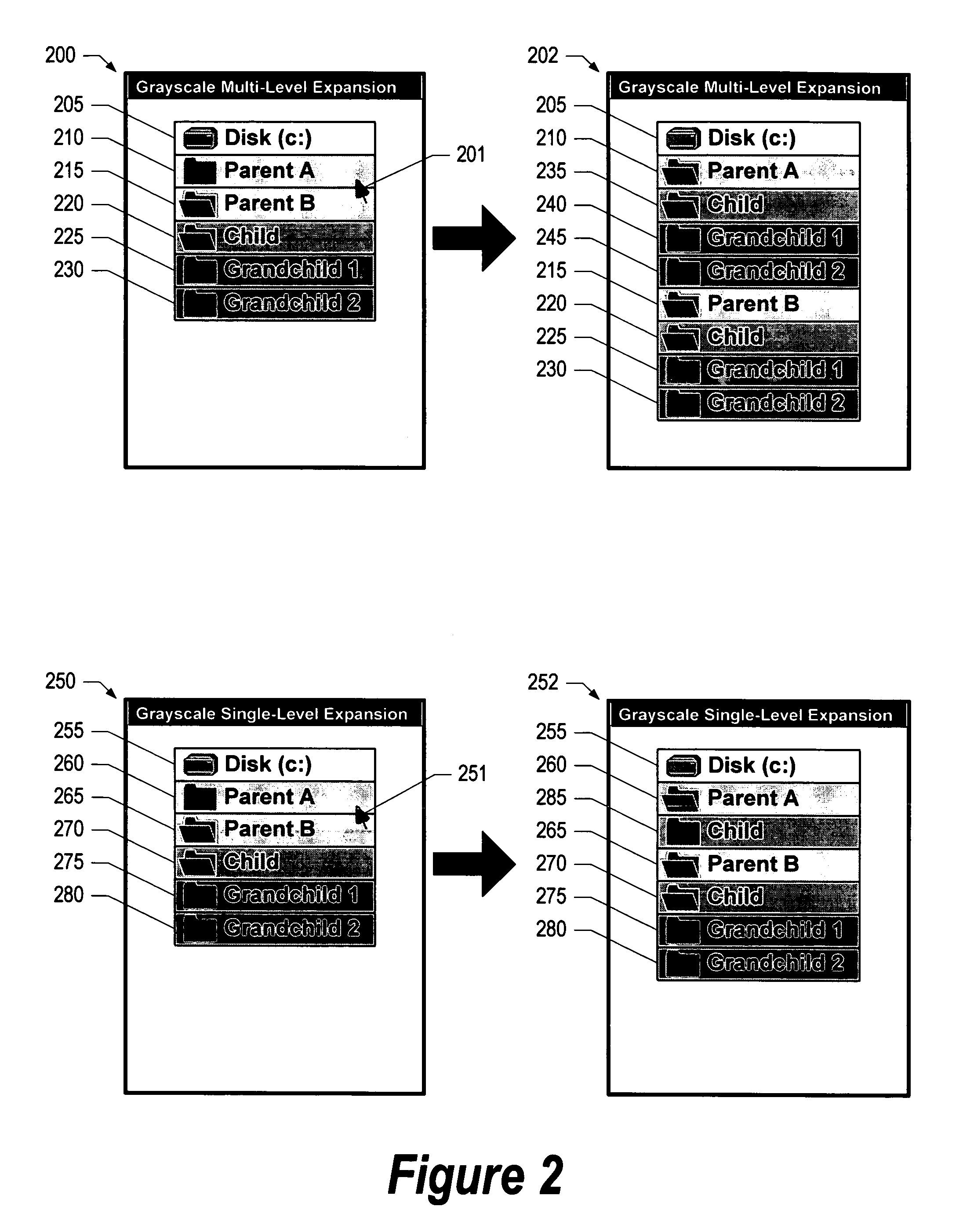 System and method for using shading layers and highlighting to navigate a tree view display