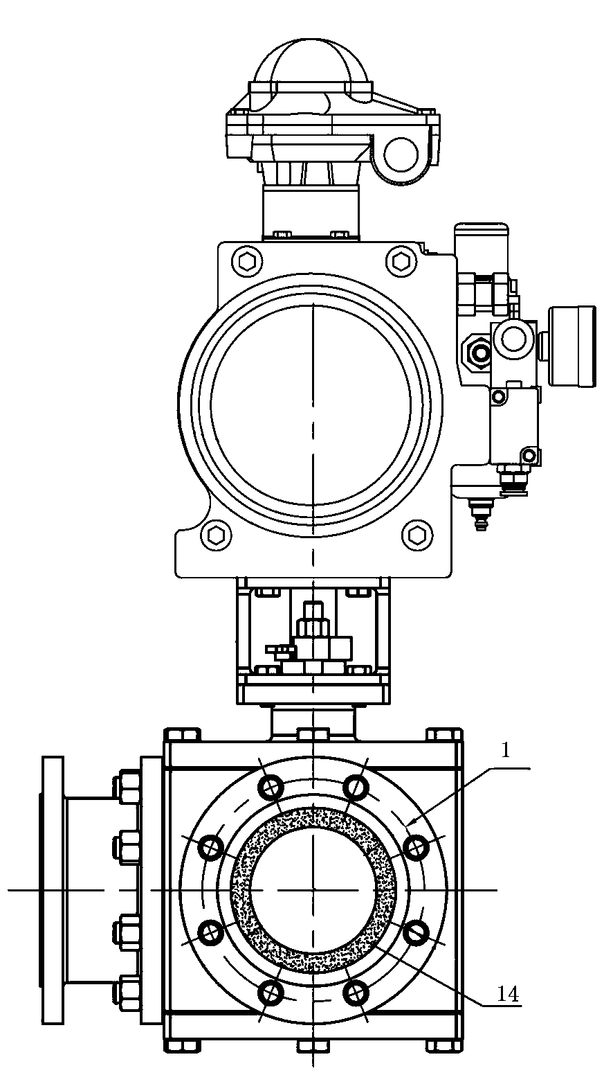 Fully-lined ceramic three-way ball valve and valve ball structure thereof