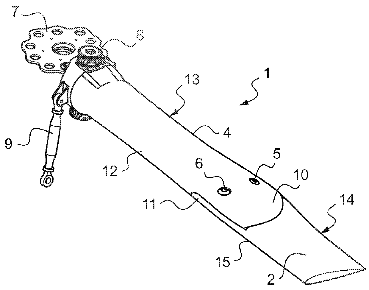 Aerodynamic blade attachment for a bearingless rotor of a helicopter