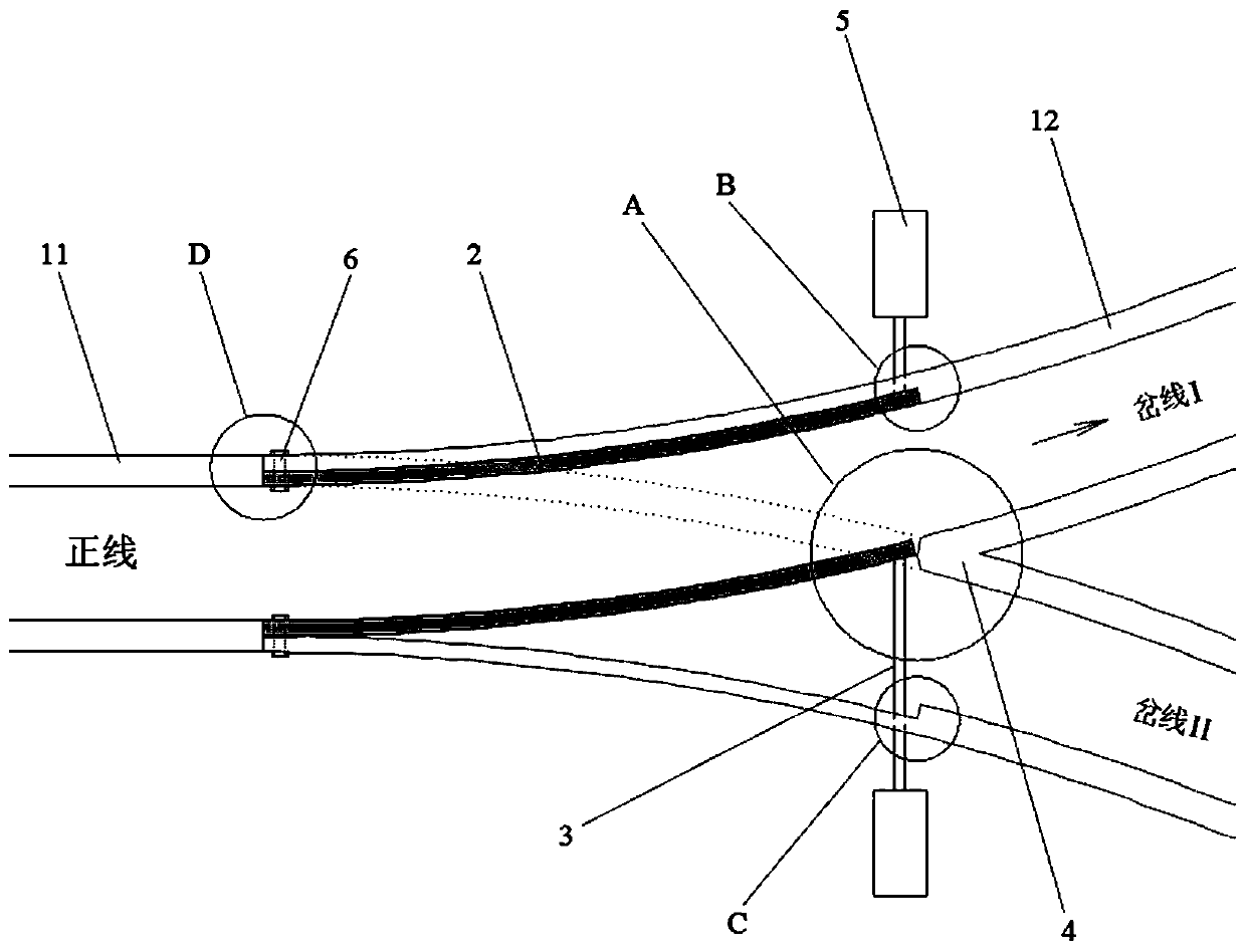 Wheel-rail structure suspension type PRT elastic turnout rail turnout structure and switching method