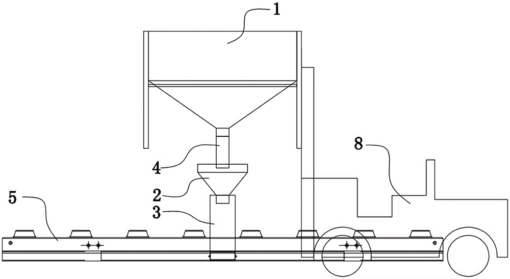 Self-compacting concrete pouring device and pouring method for slab ballastless track slab