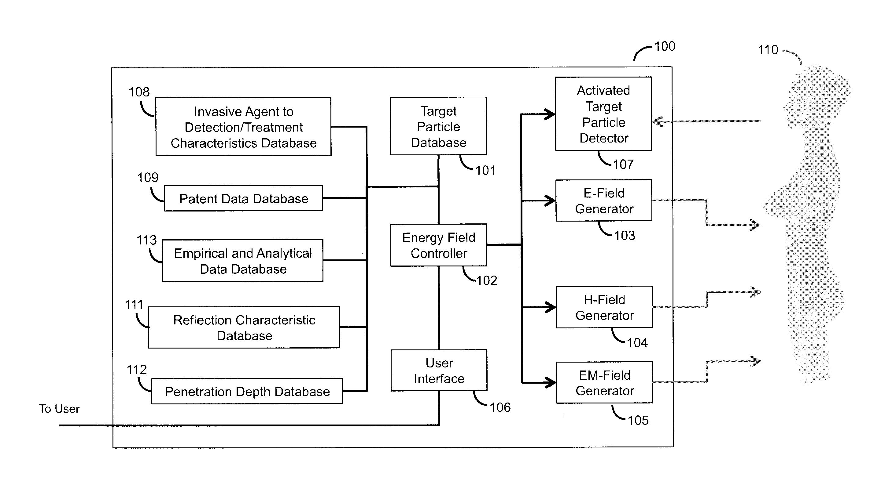 System for correlating energy field characteristics with target particle characteristics in the application of an energy field to a living organism for treatment of invasive agents