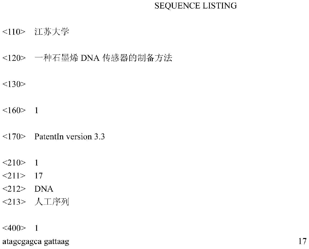 Preparation method of graphene DNA (deoxyribonucleic acid) sensor