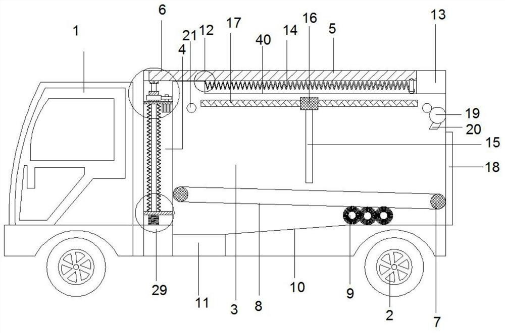 A self-cleaning garbage truck