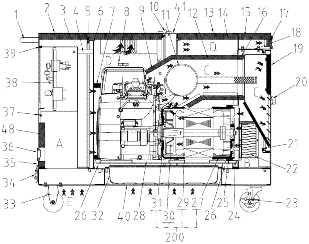 Double-cylinder air-cooled mute gasoline engine generator unit