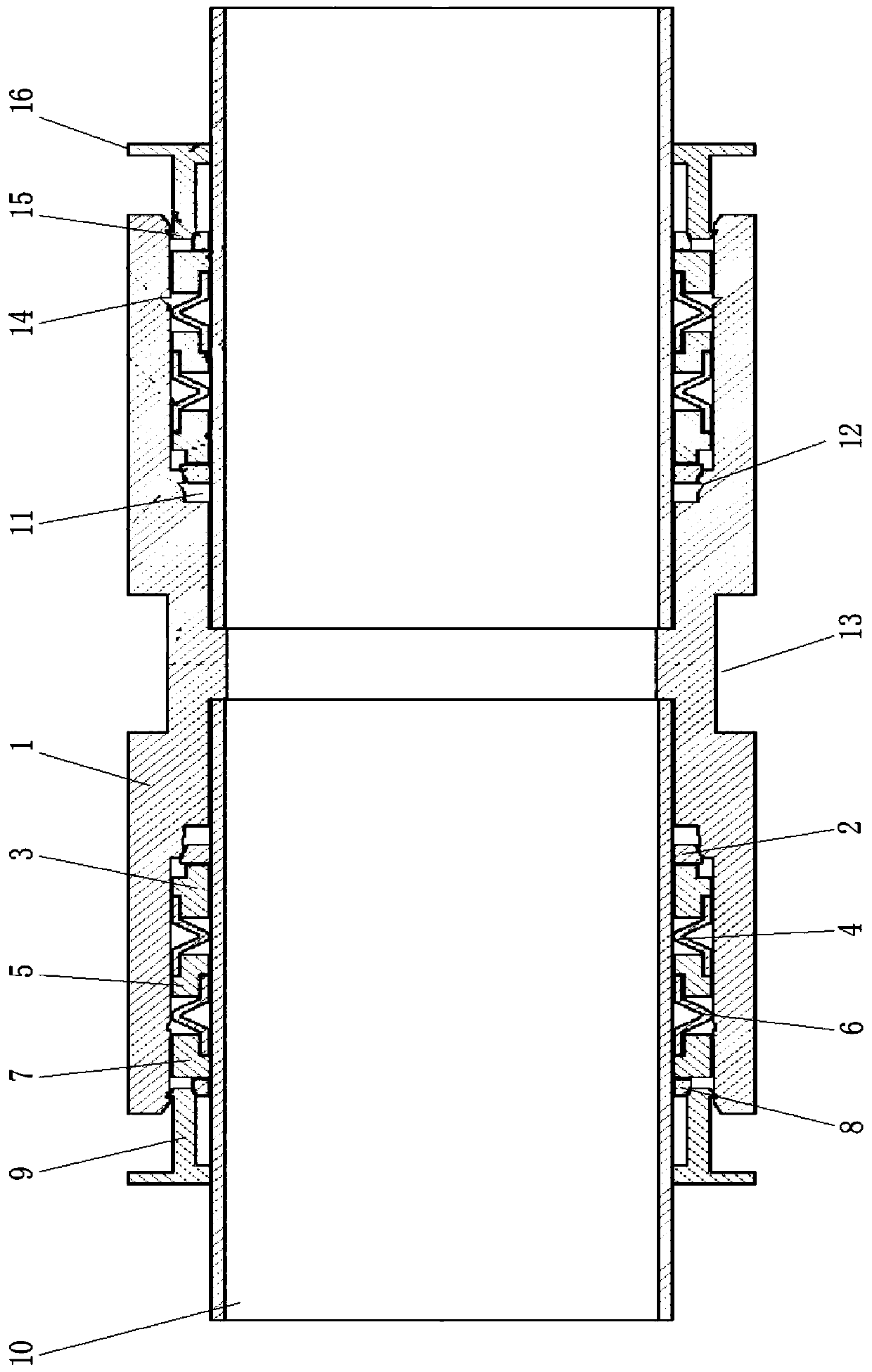 Reverse triangular double-ring pipe clamping piece connecting structure