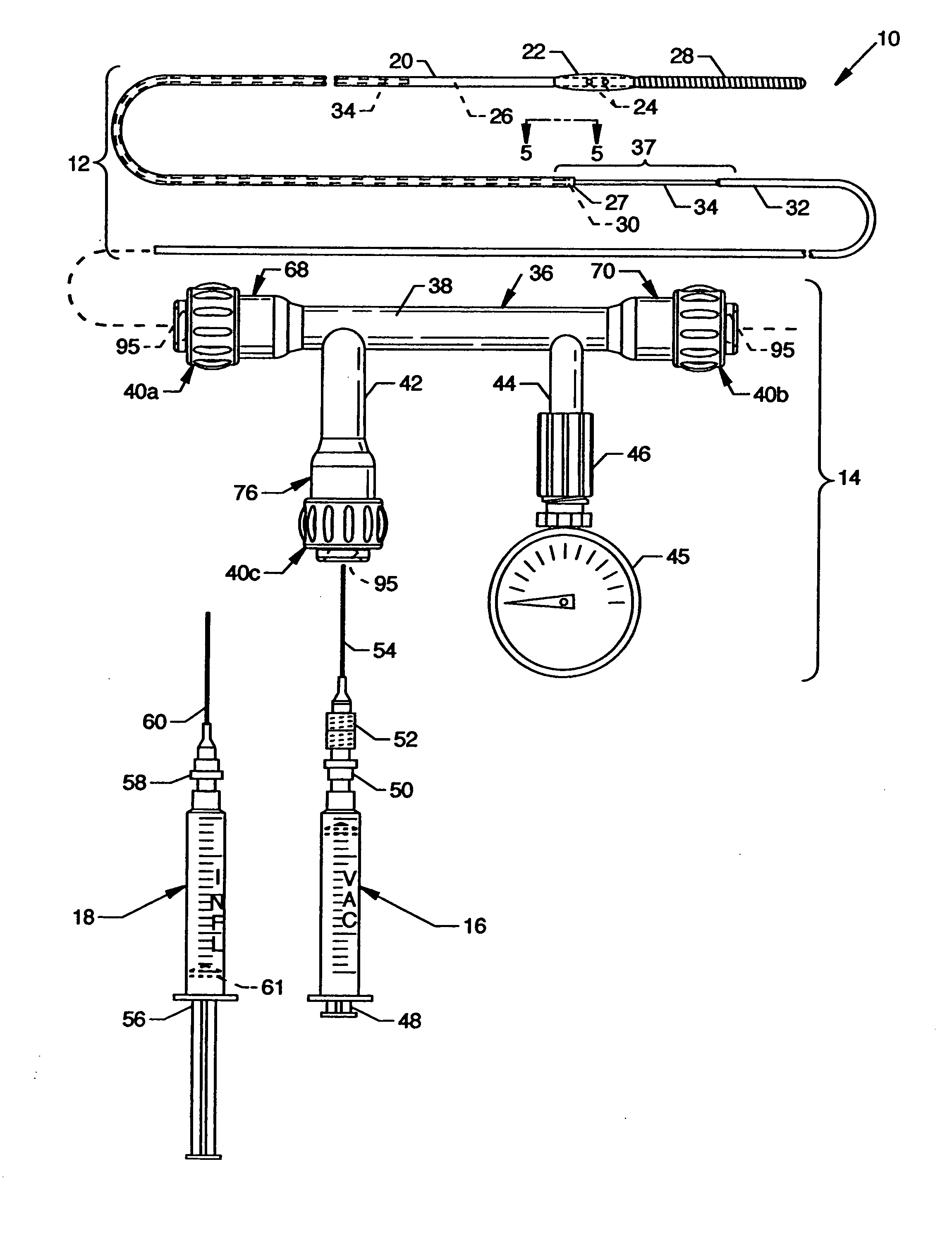 Gas inflation/evacuation system incorporating a multiple element valved guidewire assembly having an occlusive device