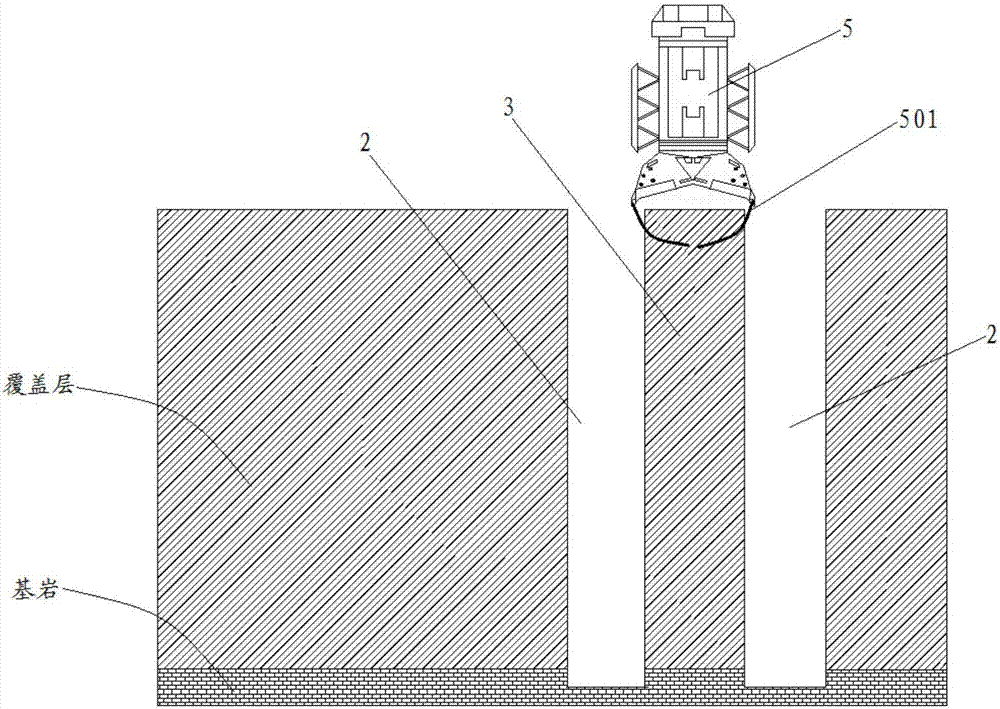 Slotted hole backfill grabbing method