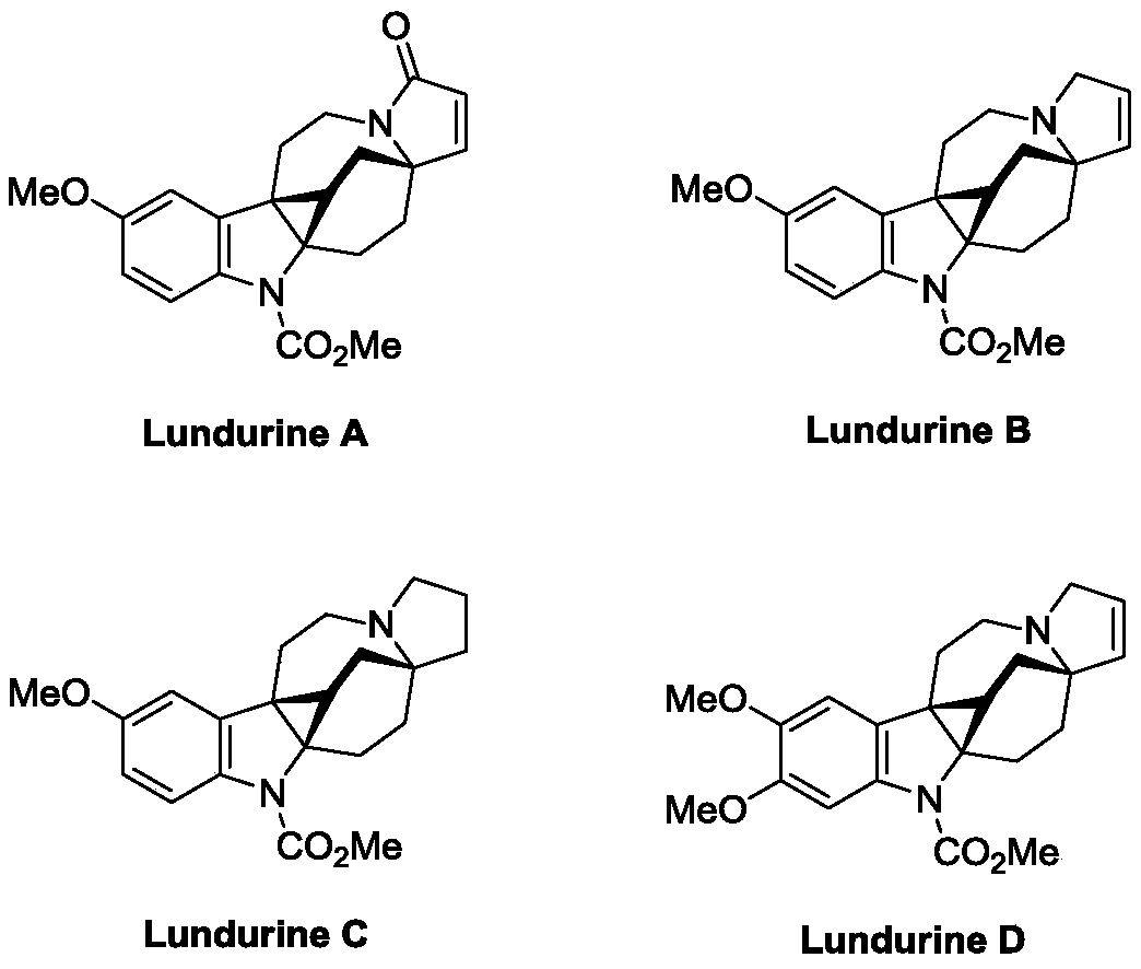 Preparation method of natural alkaloid lundurine A-C