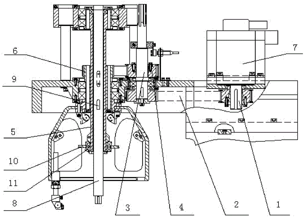The transmission structure of the winding spindle on the winding machine