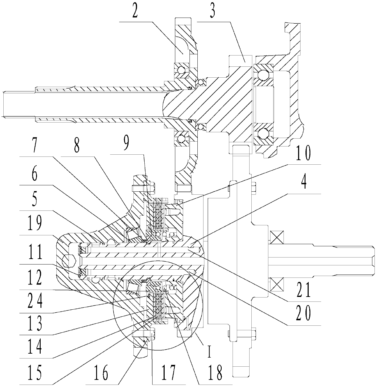Two-shaft friction disc brake clutch for twin-turbine torque converter planetary gearbox