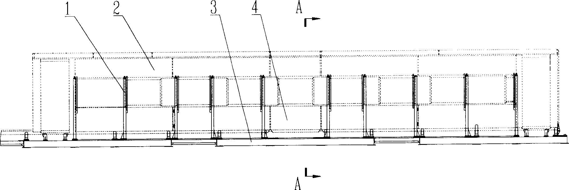 Pulley positioning device for part assembly of large-length vehicle