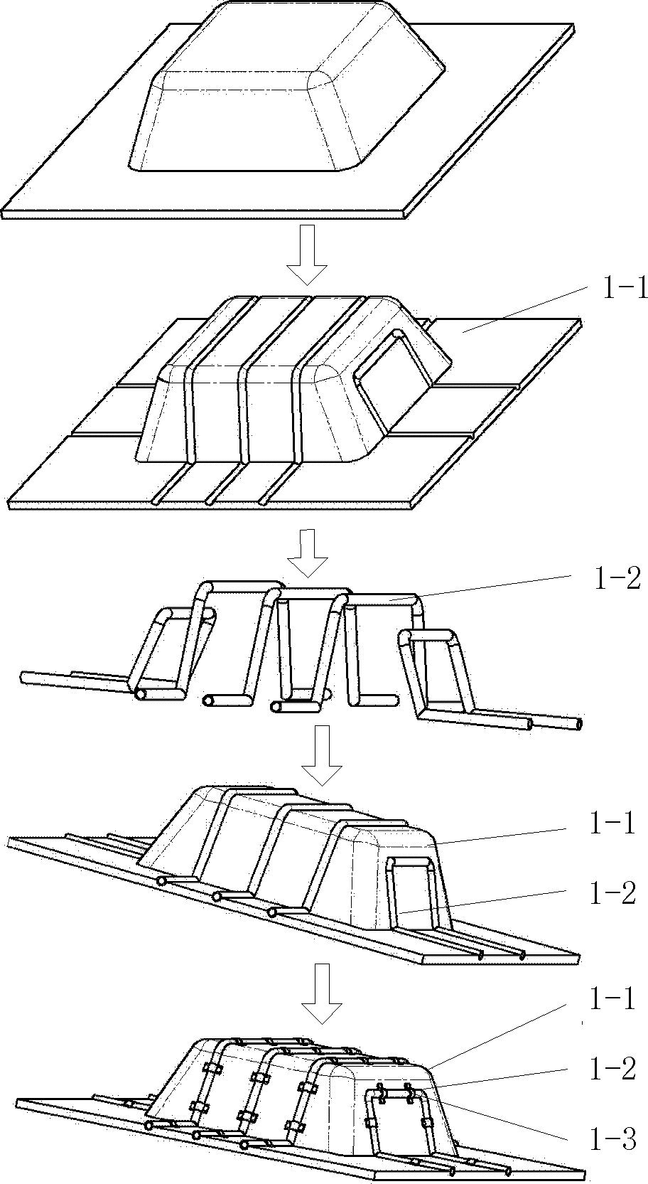 Device and method for forming fiber reinforced resin-based composite material plate through hot stamping