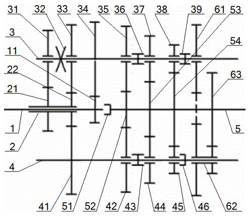 A hollow shaft synchronous double countershaft transmission structure and its shifting method