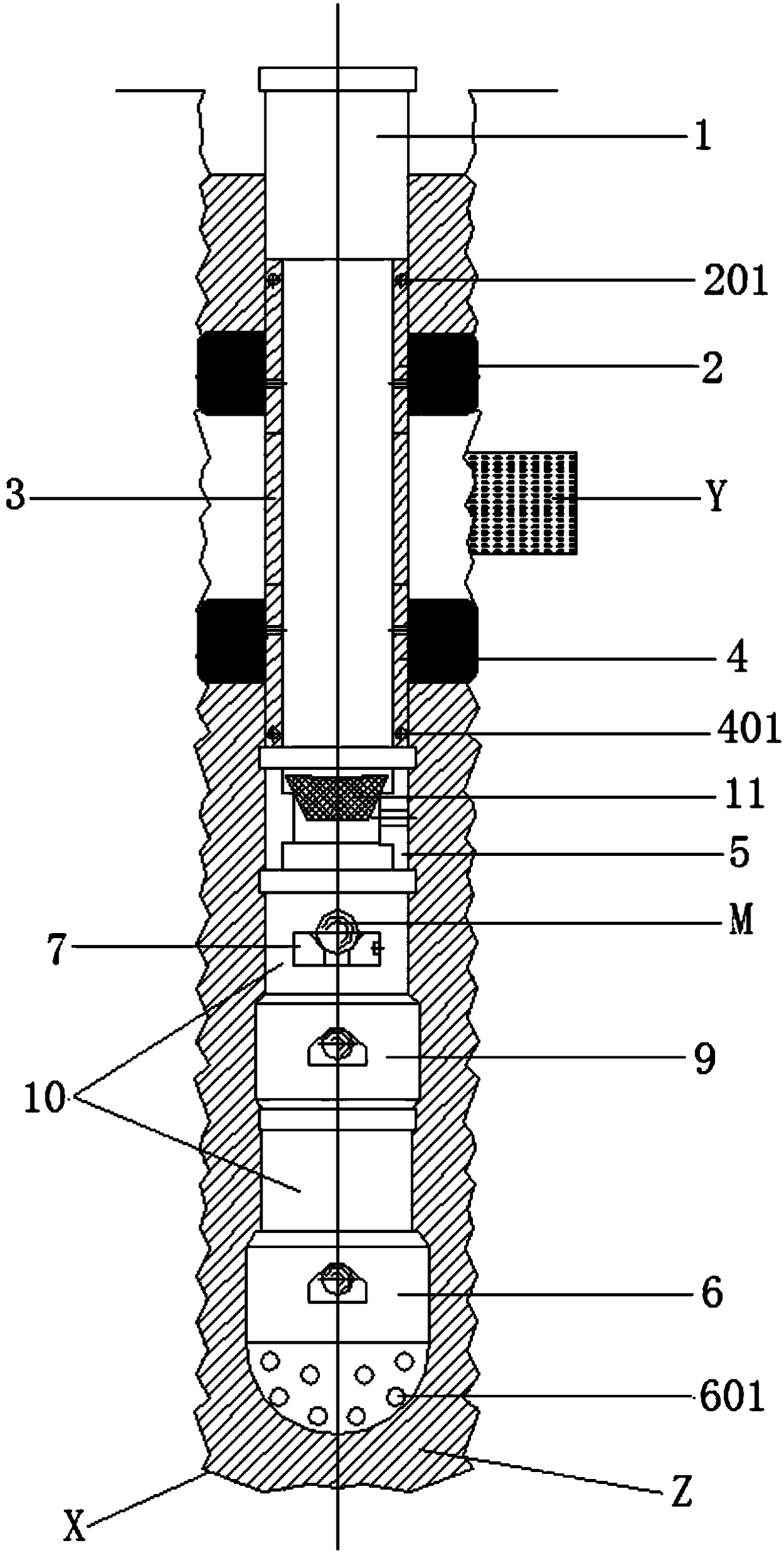 Pipe string for well completion and cementation and method