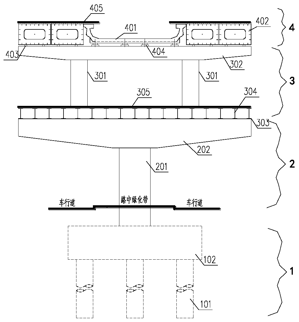 Rail traffic three-layer single-column assembly type overhead station