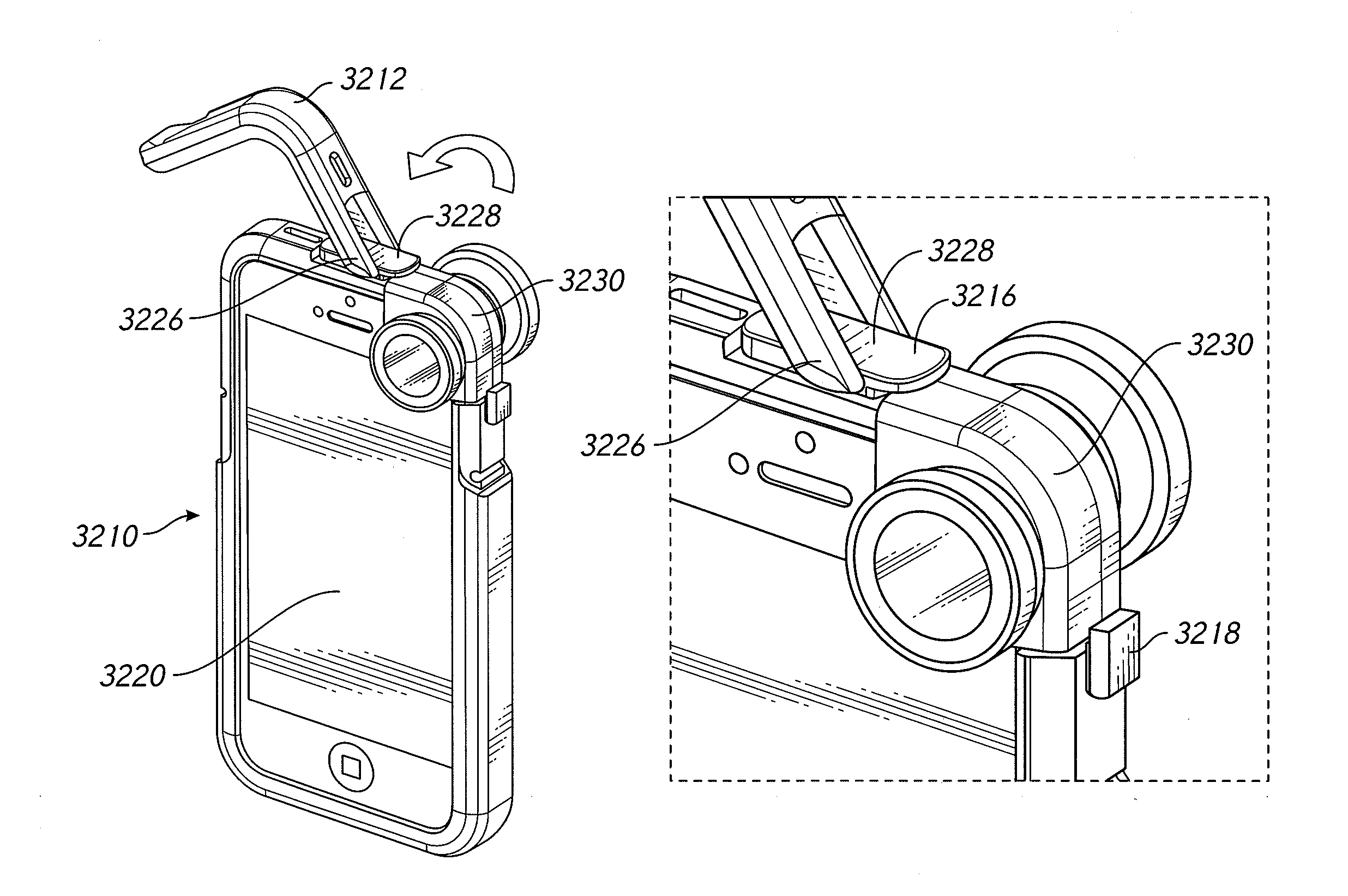 Cases for mobile electronic devices configured to receive auxiliary optical devices
