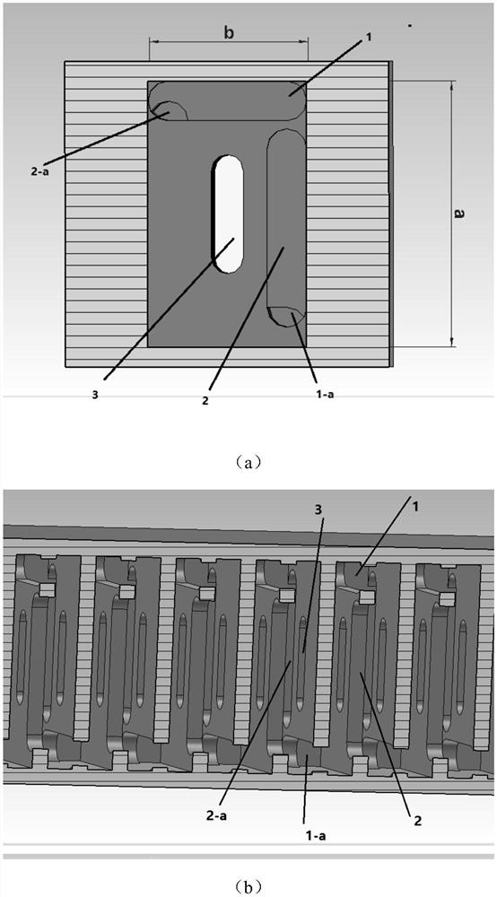A slow-wave device for strip-shaped electron injection double-slot trapezoidal line coupled cavity