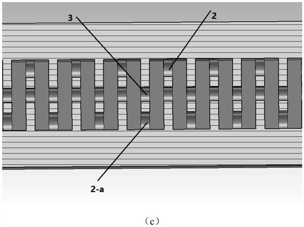 A slow-wave device for strip-shaped electron injection double-slot trapezoidal line coupled cavity