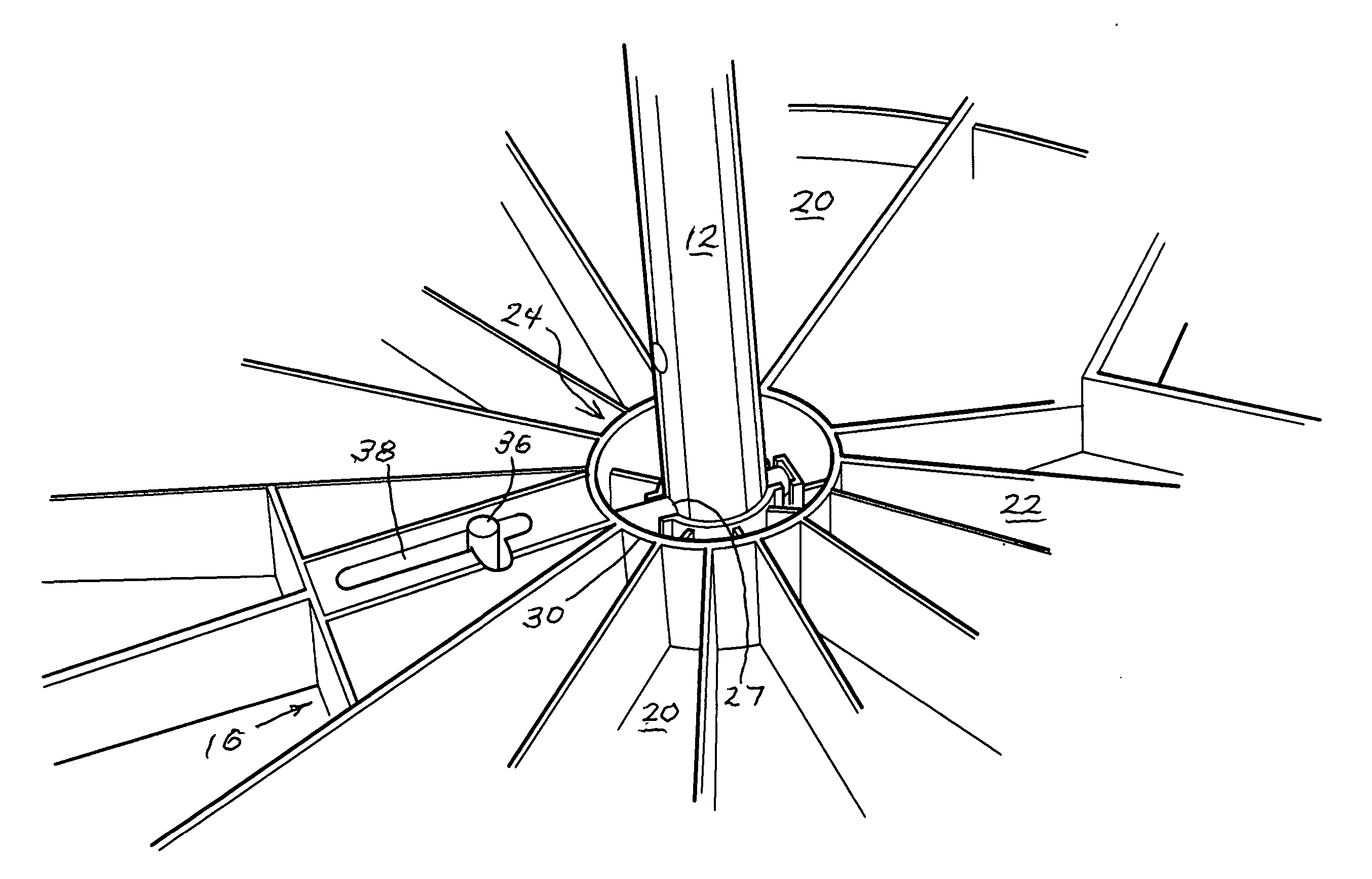 Rotary shelf assembly mechanism with pin adjustment means