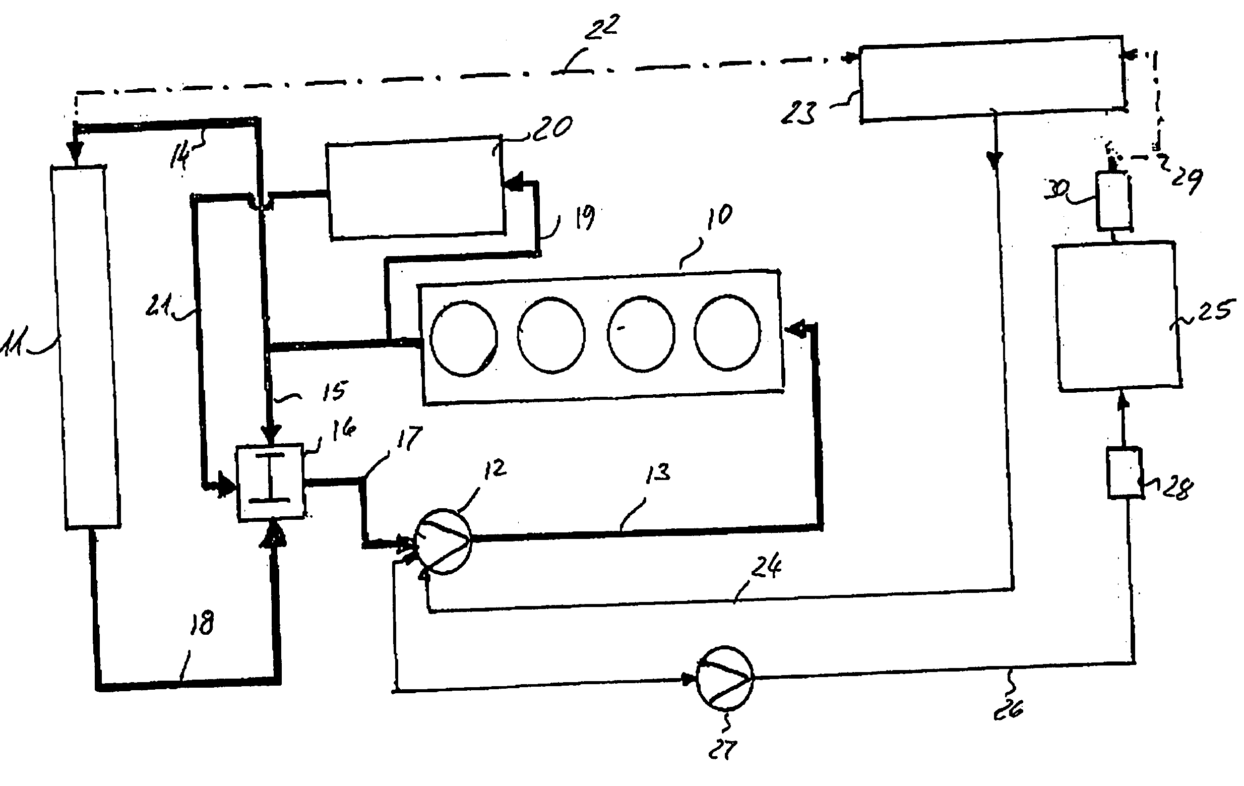 Method and apparatus for moderating the temperature of an internal combustion engine of a motor vehicle