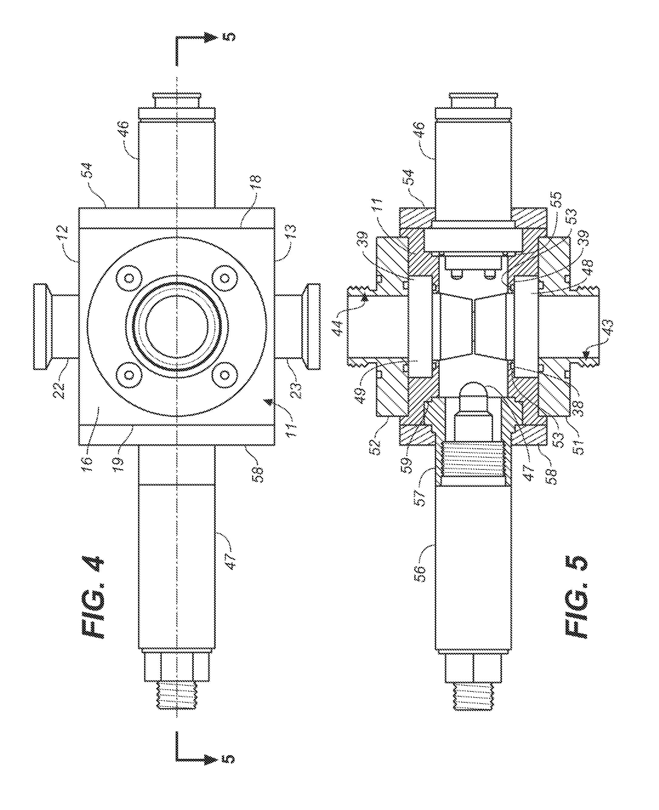 Multi-port inline flow cell for use in monitoring multiple parameters in a sanitary process line