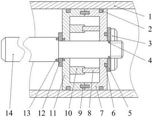 A combined connection device preventing radial rotation and axial movement of the piston