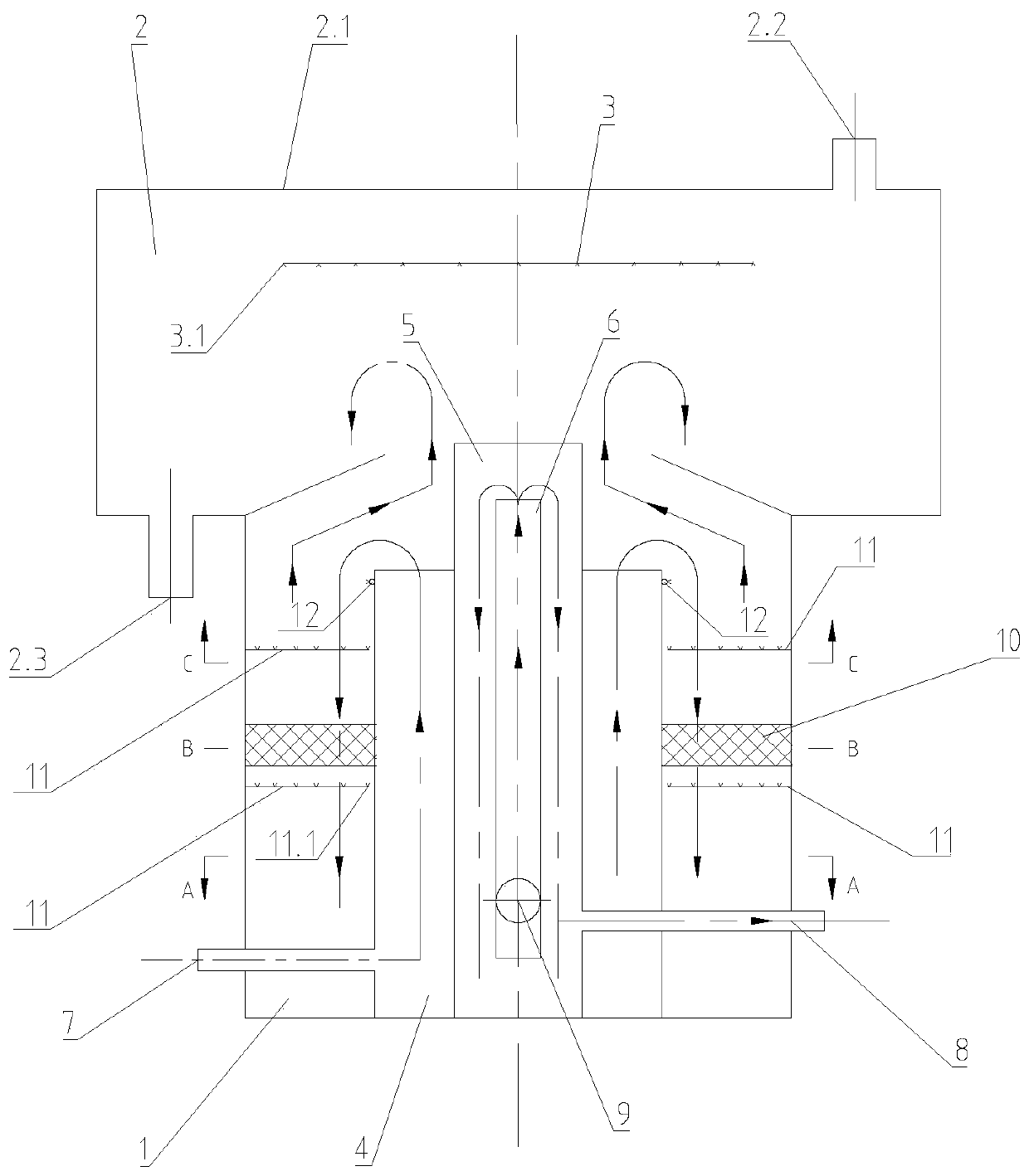 Flotation cabinet device with multi-stage flow guide and overflow structural form