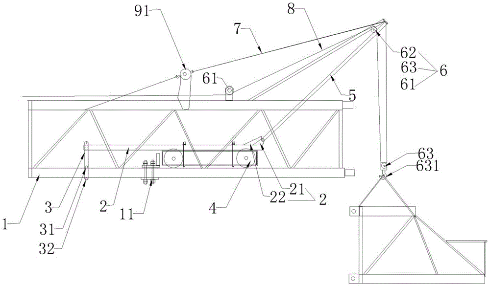 Device and method for mounting and dismounting crane boom