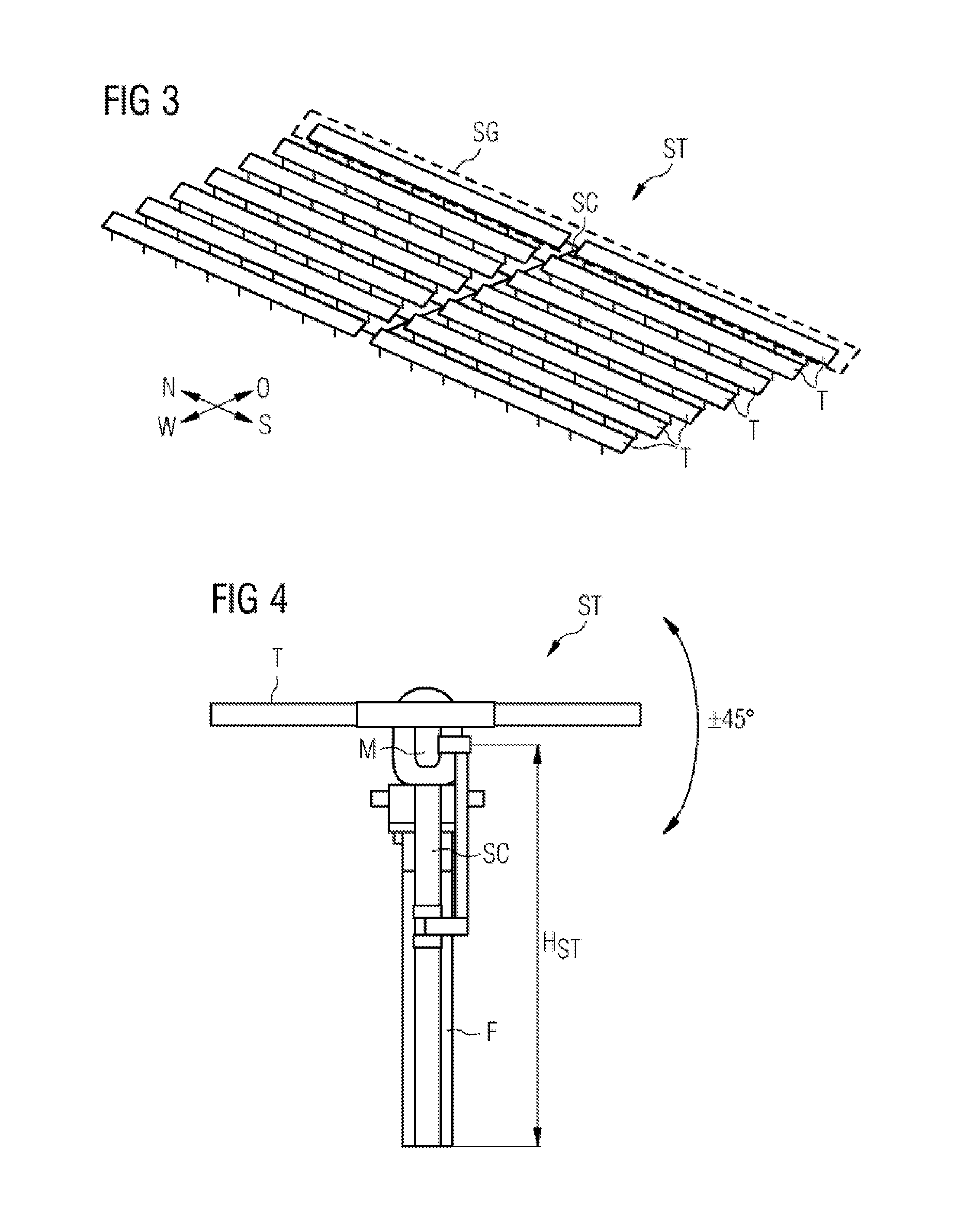 Method and device for creating a system layout of a free-field photovoltaic power plant with array solar trackers