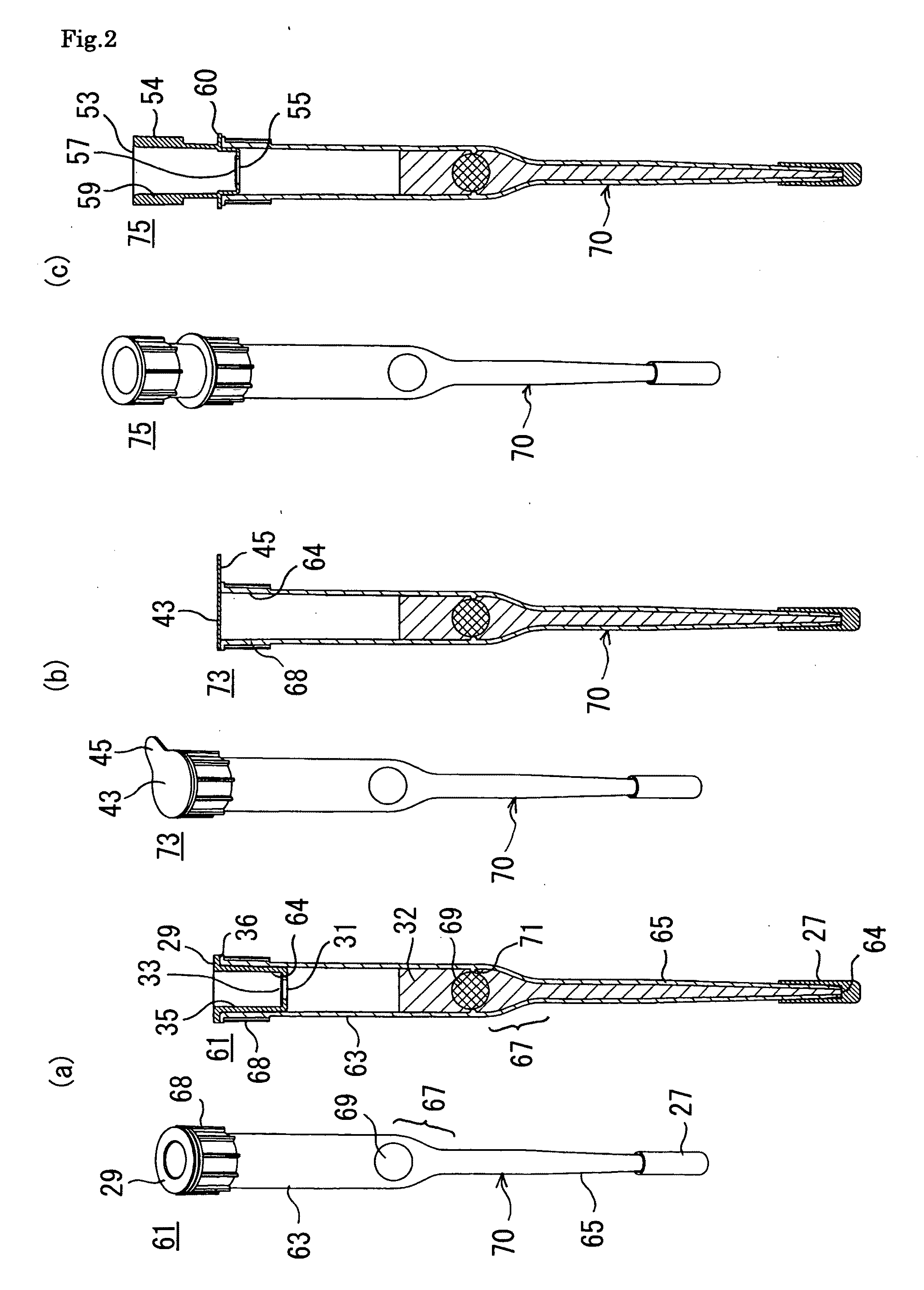 Pipette tip having carrier/fluid enclosed therein, apparatus for treating pipette tip having carrier/fluid enclosed therein and method of treating pipette tip having carrier/fluid enclosed therein