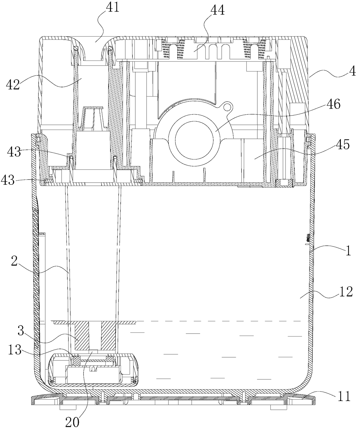 Atomization enhanced mute type upper water adding humidifier