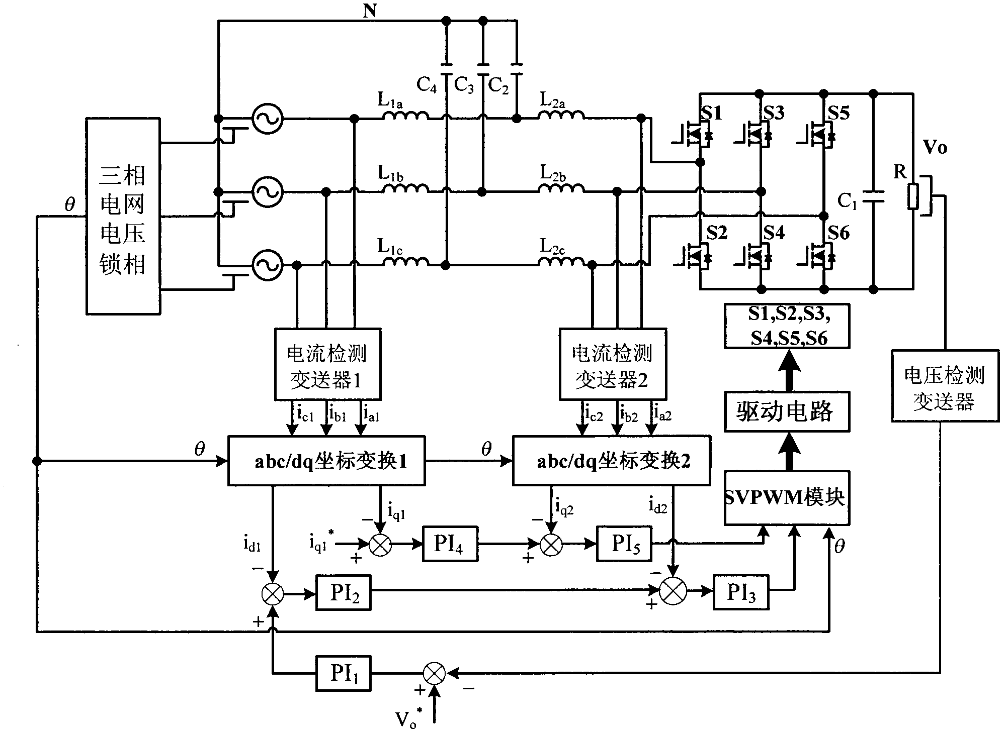 Three-ring control method of three-phase PWM (Pulse-Width Modulation) rectifier for LCL (Lower Control Limit) filtering