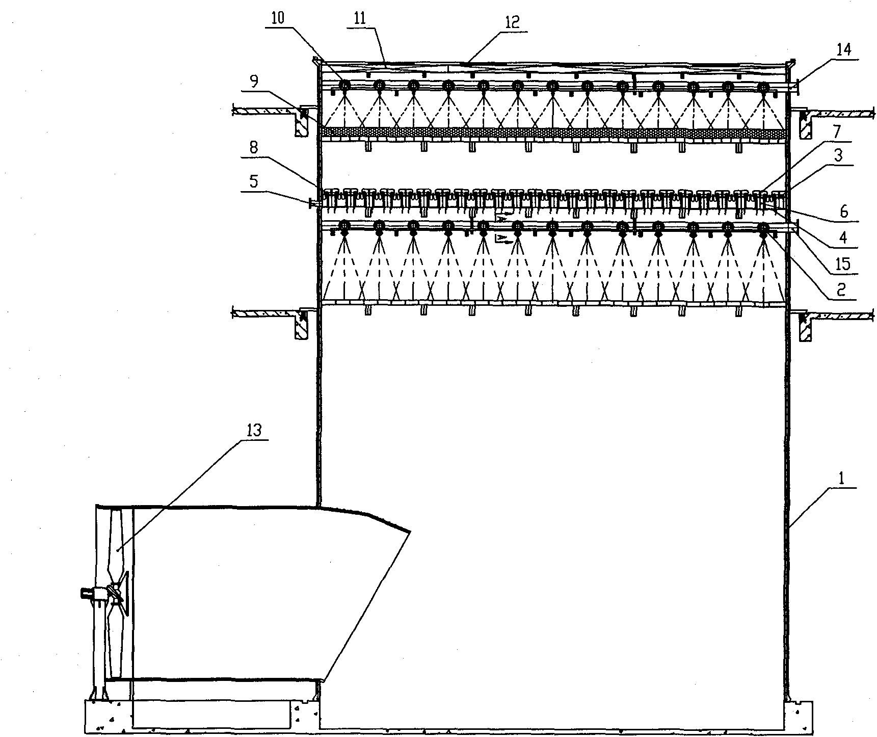 Zinc electrolyte cooling acid mist treatment tower